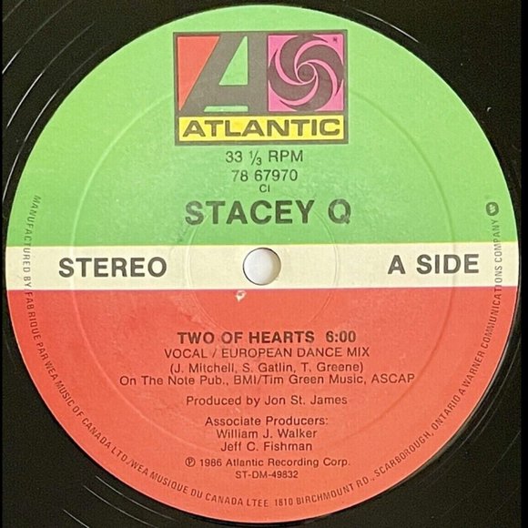 Stacey Q TWO OF HEARTS European Mix VINYL RECORD 1986 CANADA 1st Ed. 36Yrs! RARE - Picture 5 of 8